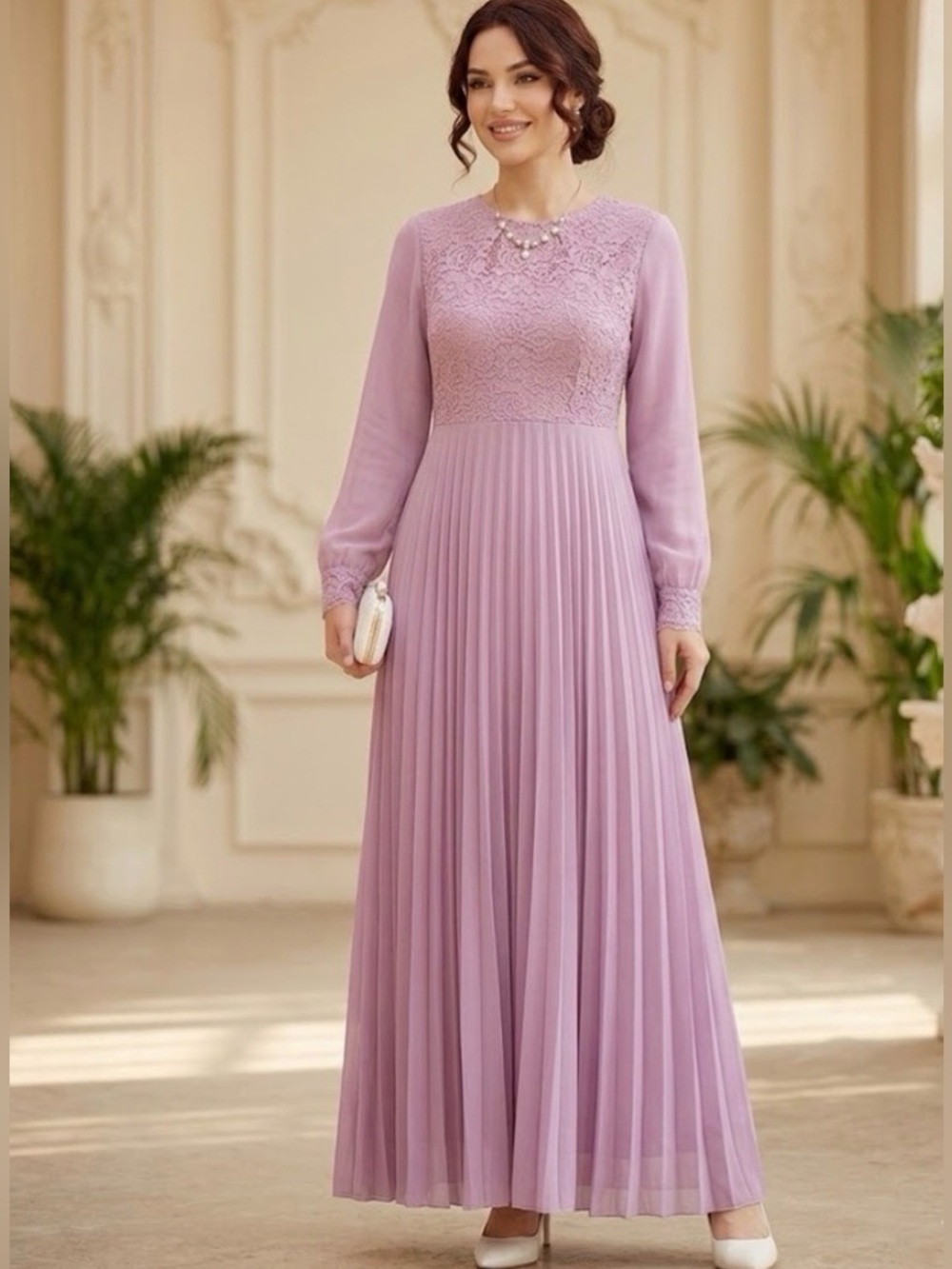 Dusty Rose Long Sleeve Pleated Dress Size L